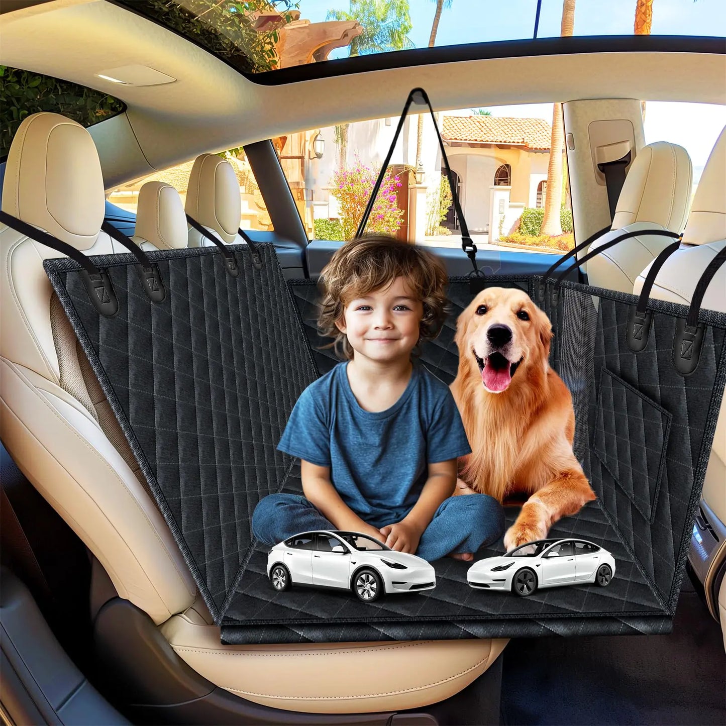 Mucar Dog Car Seat Cover for Back Seat for Tesla Compatible with Tesla Model Y&3 Dog Seat Cover Waterproof Pet Hammock with Mesh Window Easy Cleanup Scratchproof & Nonslip Fits 2018-2025 Black